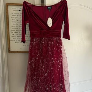 Unique Vintage Red Velvet and Tulle Dress